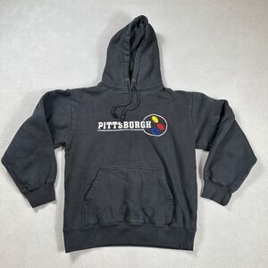 Pittsburgh Steelers Embroidered Hoodie Pullover Small Mens Black Kangaroo Pocket